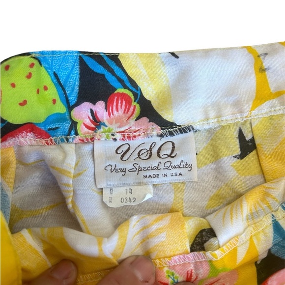 Vintage VSQ Very Special Quality Hawaiian Print Lemon Print Midi Skirt 14 - Picture 4 of 6